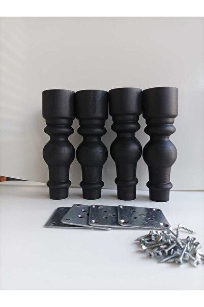 Dijital Bazar 17 CM SÜMBÜL SİYAH 4 LÜ AHŞAP TORNA AYAK