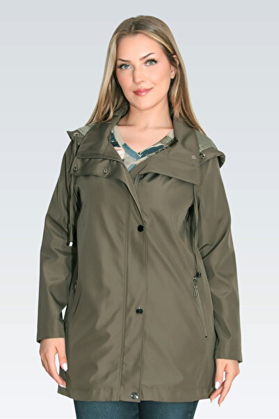 TOLGA SARAÇOĞLU 60131 HAKİ DEMONTE KAPÜŞON DEVRİK YAKA RAHAT KESİM TRENÇKOT