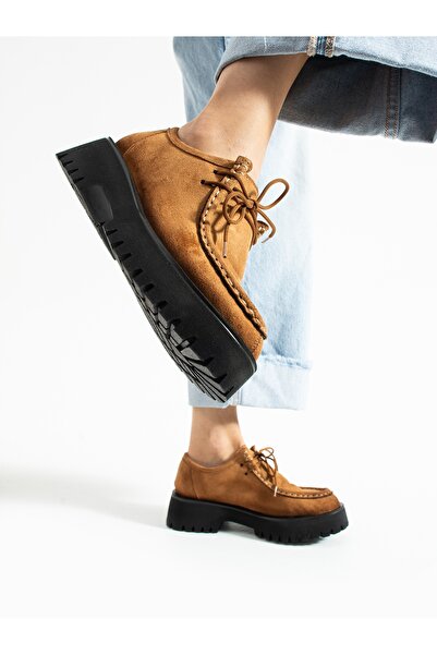 ALEMDAR AYAKKABI Γυναικείο Loafer BOSCO Tan Suede με κορδόνια