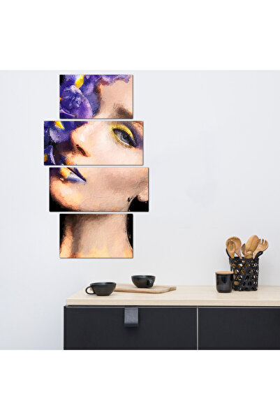 Generic لوحه جداريه - رسمة إمرأه مع زهور بنفسجيه - ٣٠٠٣٧ - مقسمه أربعة قطع