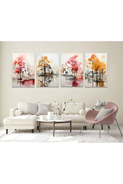 4gdran أربع لوحات خشبية mdf بتصميم تجريدي