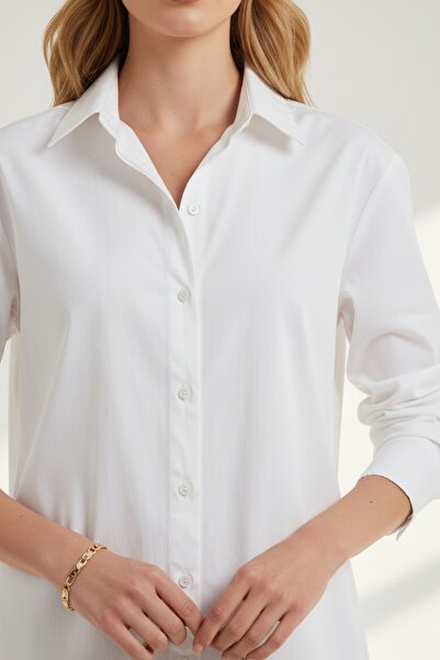 Kübra Tekstil Női fehér klasszikus, normál szabású inggalléros, gombos, hosszú ujjú elegáns ing – Női ing