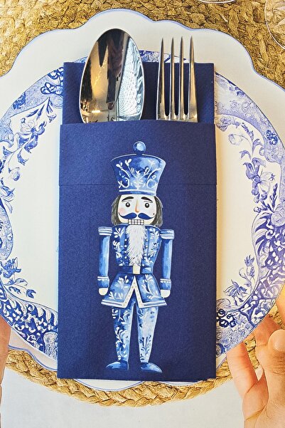 PEKSHOP Fabric Textured Navy Blue Bleu Blanc Lead Soldier Design Pocket Chris...
