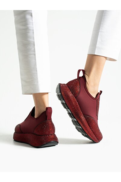 ALEMDAR AYAKKABI Celis Burgundy Stone Detail Women's Sneakers