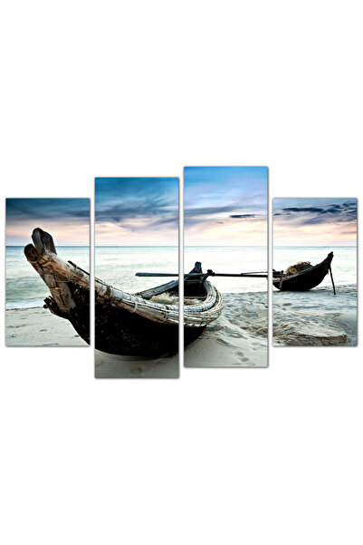 Generic لوحه جداريه - قوارب على الشاطئ - ٩٦٢ - مقسمه أربعة قطع