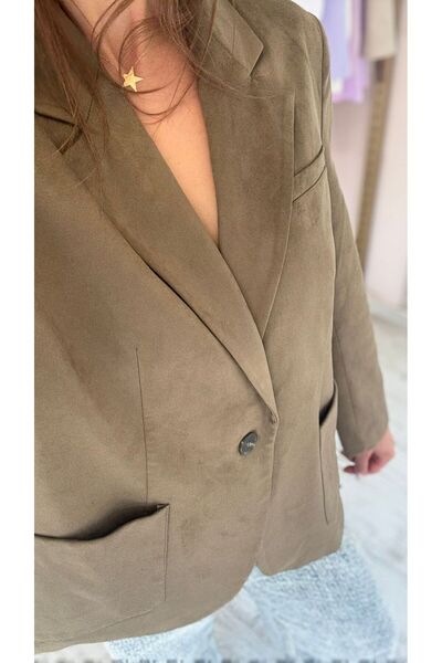HANER BUTİK 100% Suede Khaki Blazer Jacket