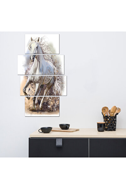 Generic لوحه جداريه - خيل أبيض - ٧٢٥ - مقسمه أربعة قطع