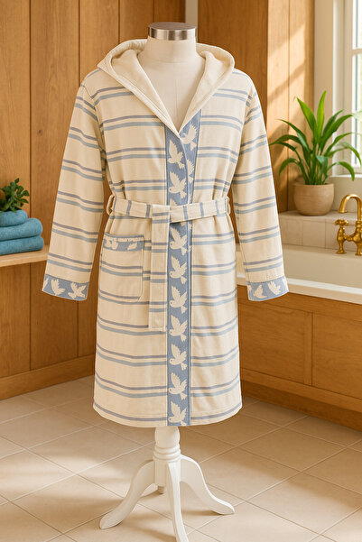 Özdilek Bird Patterned Hooded Peshtemal Children's Bathrobe