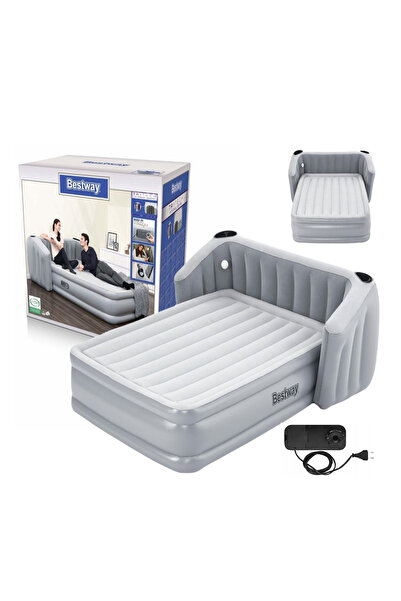 TSUMAB Bestway Tritech Inflatable Air Bed with Built-in Backrest & Electric Pump – Queen Size