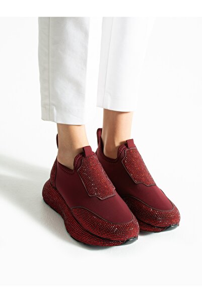 ALEMDAR AYAKKABI Celis Burgundy Stone Detail Women's Sneakers