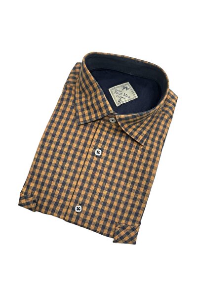 GÖMLEK GALERİSİ Classic Wide Cut Plaid Flannel Double Pocket Long Sleeve Men'...
