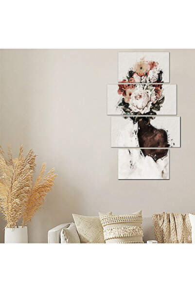 Generic لوحه جداريه - إمرأه و زهور - 21024 - مقسمه أربعة قطع