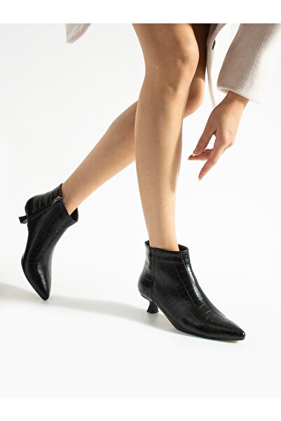 ALEMDAR AYAKKABI Ghete de damă OCRE Black Crocodile