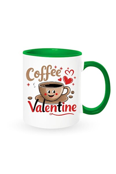 OEM Personalized Mug with Message: 'Coffee Valentine', Betaprint, Coffee Model, White with Green Interio