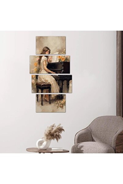 Generic Wall painting of a girl playing the piano - 24561 - divided into four pieces