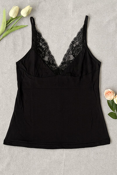 bendengiy Women's Lace Front Cotton Combed Cotton Tank Top with String Straps