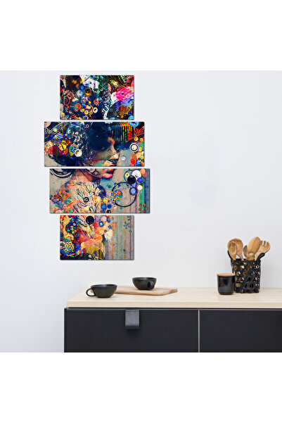 Generic لوحه جداريه - رسمة إمرأة فن تجريدي - 30041 - مقسمه أربعة قطع