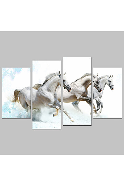 Generic لوحه جداريه - خيول بيضاء تركض - ٧٠٣ - مقسمه أربعة قطع
