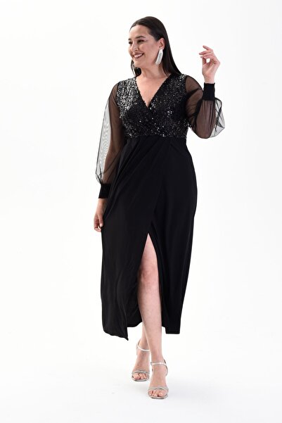 rotop Long, elegant dress, Gloria, with sequins, black color