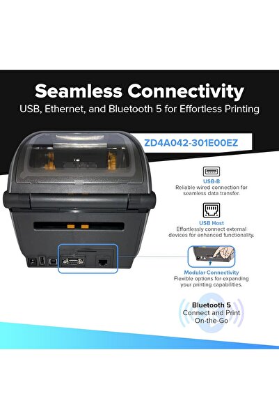 jetset Label Zebra ZD421 Thermal Transfer Desktop Printer 203 dpi Print Width 4-inch USB Ethernet ZD