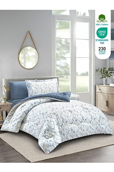 Donetella 4-Piece Cotton Single Comforter Set 170x230cm – 350 GSM Fill, Elegant Print