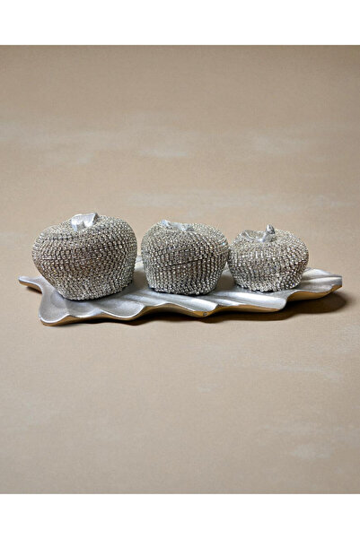 GİTTİGİTTİ 3'lü Kristal Taşlı Elma Dekor Seti Silver