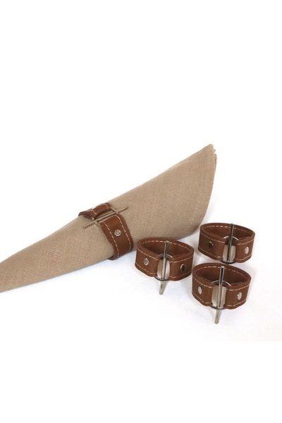 Design State Home Kahve Deri Peçete Halkası 4’lü Set