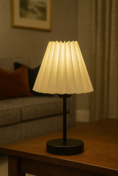 Natiorj Umbrella Şapkalı Siyah Pilli Abajur Masa Lambası Pil Tak Çalıştır Salon Yatak Odası Kafe