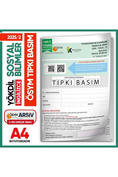 Karakutu Yayınları 2025/2 YÖKDİL İngilizce SOSYAL Bilimler ÖSYM Çıkmış Soru T...