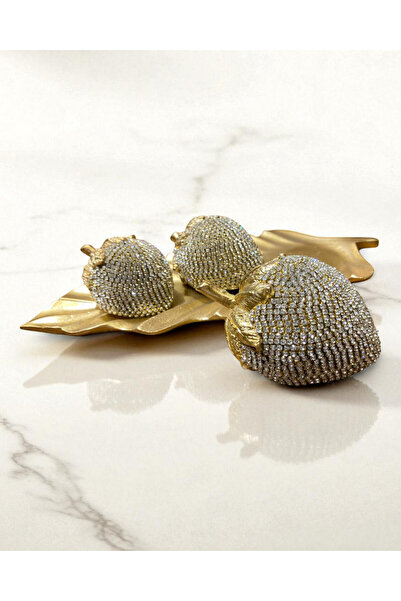 GİTTİGİTTİ 3'lü Kristal Taşlı Çilek Dekor Seti Gold