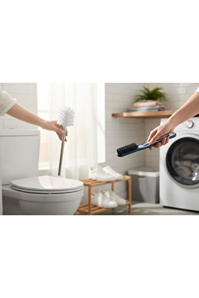 EMPA A V M 1 Piece Metal Handle Toilet Brush 1 Piece Self-Grip Sink Joint Brush 2-Piece Brush Set