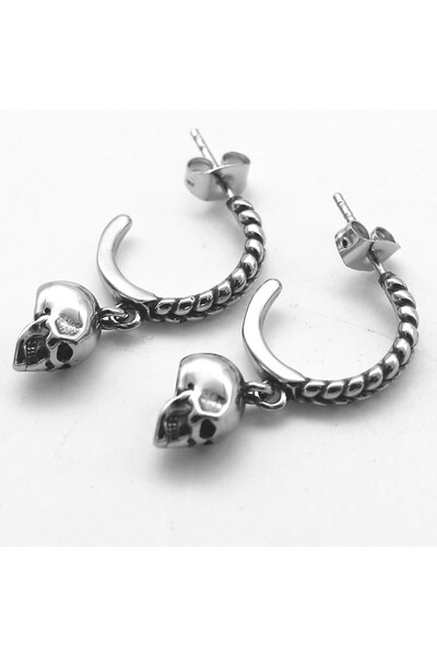 Viking Skull Dangle Nail Model 316L Stainless & Non-Tarnish Steel Earrings Pair
