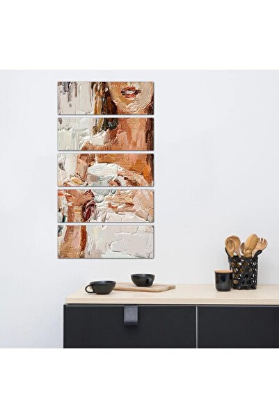 Generic Coffee Corner Wall Plaque - Woman Drinking Coffee - 24170 - Divided into five equal pieces