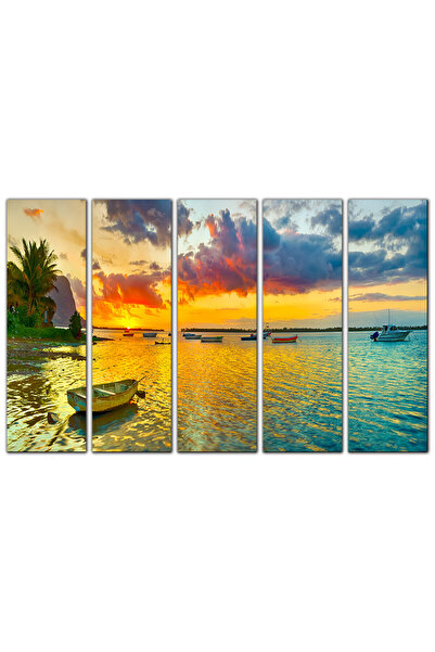 Generic Wall panel - Sunset on the beach - 726 - divided into five equal pieces