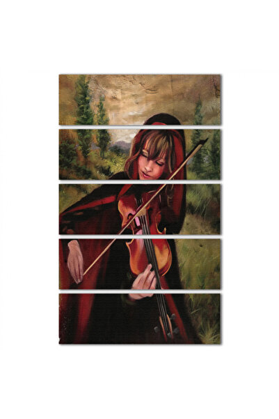 Generic Wall panel - Girl in red dress playing the violin - 1524 - divided into five equal pieces