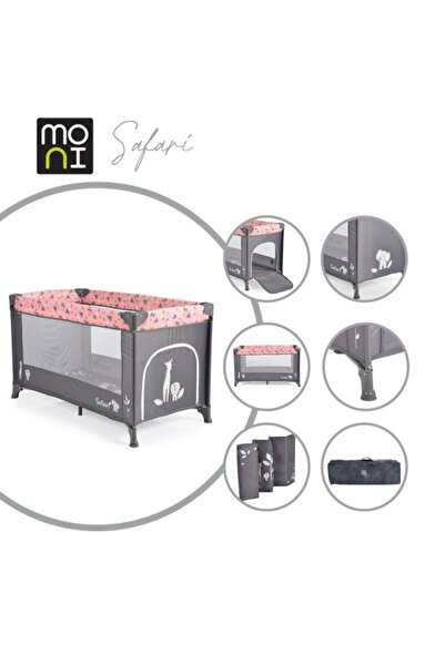 Moni Folding baby cot Safari Pink, folding mattress included, carrying bag, quick folding