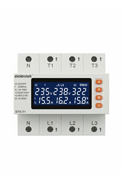 Elektrotek ETK-T1 100A Trifaze Gerilim ve Akım Koruyucu Röle - 100 Amper - CE...