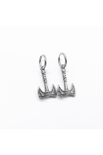 Viking Double Axe Design Ring-Through 316L Stainless Steel Earrings Pair