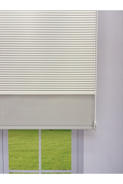 donatti perde LUNA Serisi Beyaz Tül Açık Gri Stor Perde %100 BLACKOUT, Çift M...