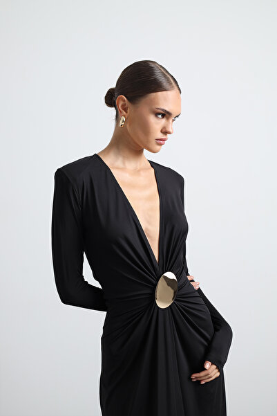 Mozto Sayora Long Sleeve Black Evening Dress with Accessories