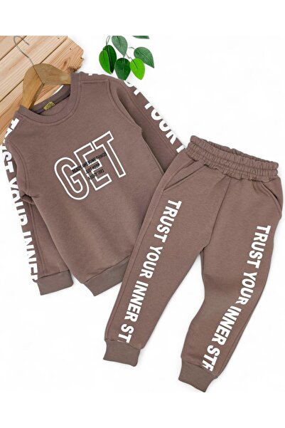 Egelite Boys' Winter 3-Layered Sharded Printed Crew-Neck Tracksuit Set Sweatshirt and Pants