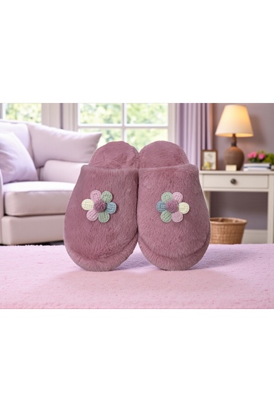 Bmp Terlik Gül kurusu çiçekli çocuk ev terliği