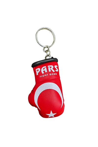 Pars Türk Bayraklı Boks Eldivenli Anahtarlık (Tek) Maskot Boks Eldiveni Kırmızı