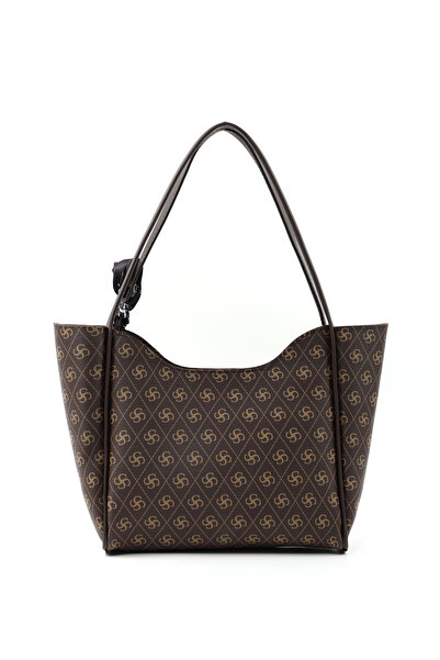 SHAKA Monogram Baskılı Kahverengi SHK240 Suni Deri Fermuarlı Tek Bölmeli Fular Hediyeli El,Kol ve Omuz Çan