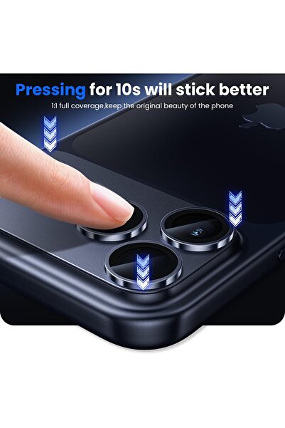 m.tk moveteck Apple iPhone 17 Pro Max Uyumlu Kamera Lens Koruyucu Metal Çerceveli Tam Kaplar Koruyucu Cam