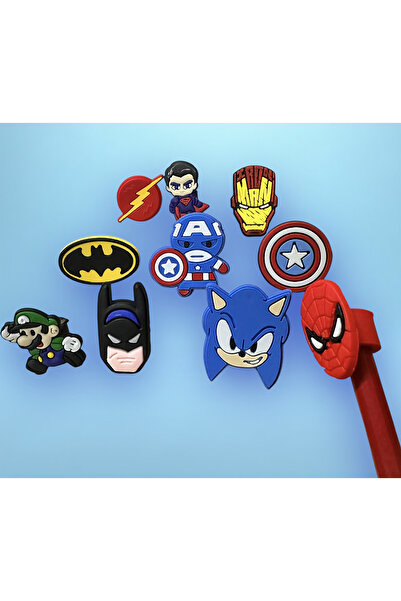 Buki'nin Atölyesi Kalem Başlığı Süsü Figürlü 10 lu Set Marvel Sonic Mario