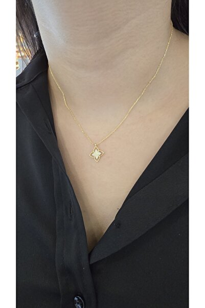 İncimodam 925 ayar gümüş yonca model altınkaplama kolye