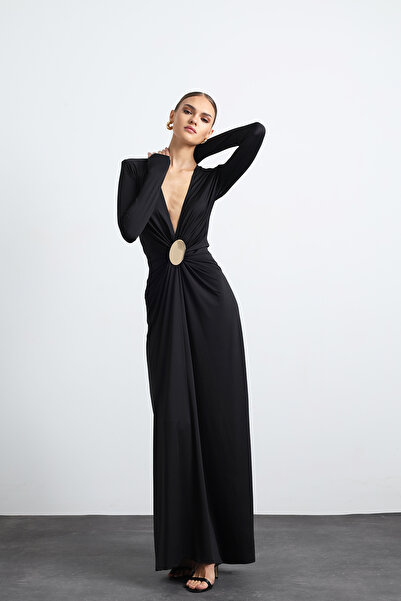 Mozto Sayora Long Sleeve Black Evening Dress with Accessories