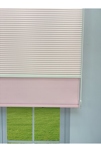 donatti perde LUNA Serisi Beyaz Tül Pembe Stor Perde Işık Kontrollü, Çift Mekanizmalı, Kolay Montaj