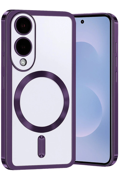 Hatreds Samsung Galaxy S25 Edge Magsafe Uyumlu Lüks Altın Çerçeveli Şeffaf Kı...